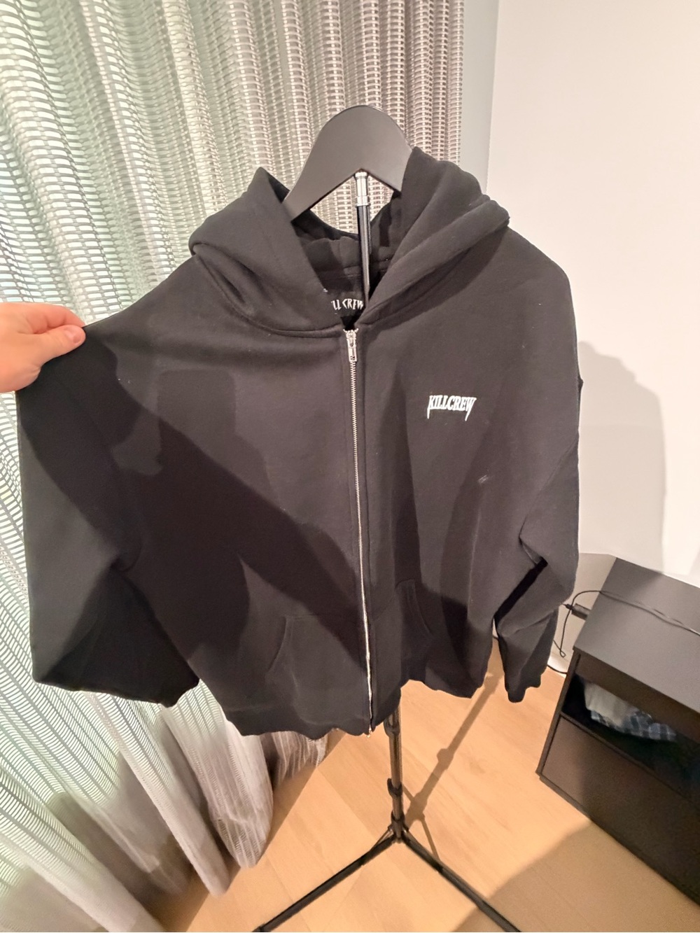 Kill Crew Black Full-Zip Hoodie with Subtle Logo Oversized